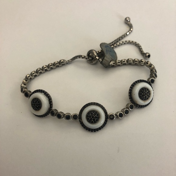 .925 evil eye adjustable tennis bracelet black CZ - Picture 3 of 5